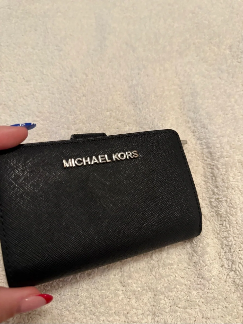 Michael Kors Black Saffiano Leather Card Wallet with Gold Logo